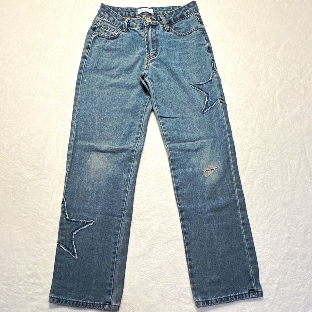 Angel Kiss Women’s Straight Jeans Size 00 Mid Rise Light Wash Denim 5-Pocket